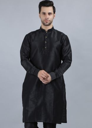 Black Dupion Silk Mens Kurta