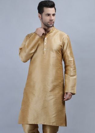 Golden Dupion Silk Kurta For Men
