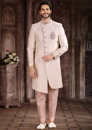 Readymade Cream Embroidered Indo Western Sherwani