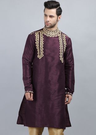 Wine Readymade kurta In Dori Embroidery