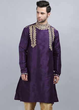 Purple Readymade Kurta In Dupion Silk