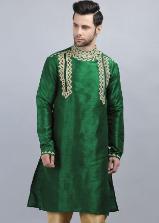 Green Embroidered Readymade Kurta