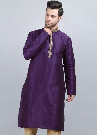 Purple Readymade Kurta In Dupion Silk