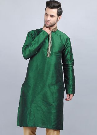 Green Embroidered Readymade Kurta