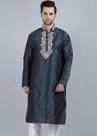 Blue Embroidered Readymade Kurta
