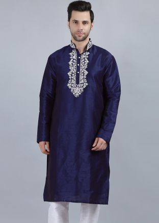 Blue Embroidered Readymade Kurta
