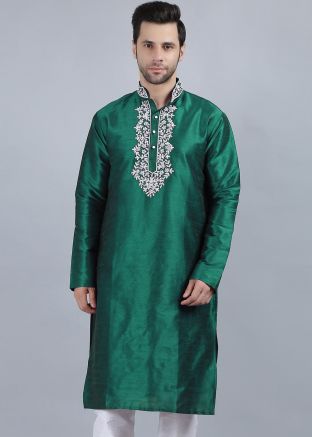 Green Embroidered Readymade Kurta 