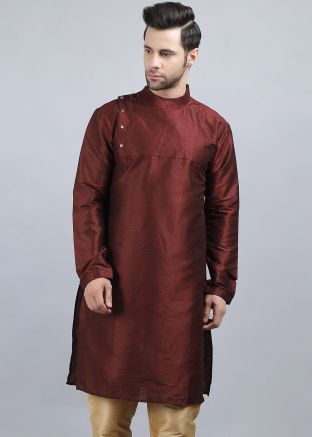 Brown Dupion Silk Readymade Kurta 