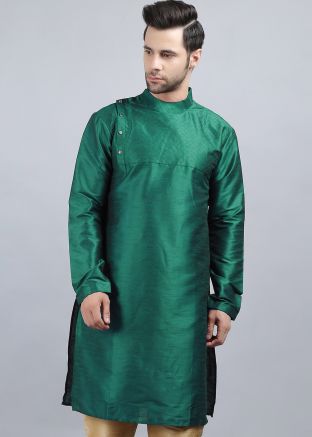 Green Dupion Silk Readymade Kurta 