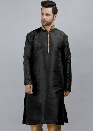 Black Embroidered Readymade Kurta 