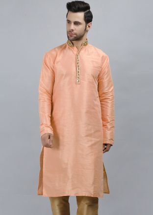 Peach Embroidered Readymade Kurta