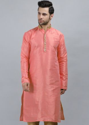 Pink Dupion Silk Readymade Kurta 