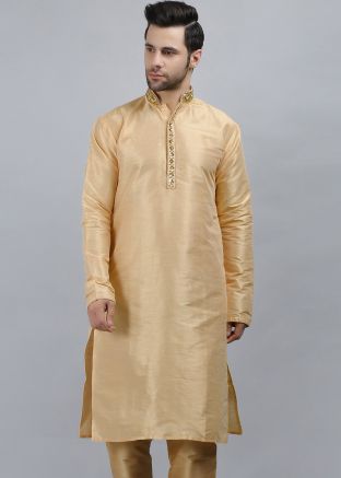 Beige Readymade Kurta In Embroidery