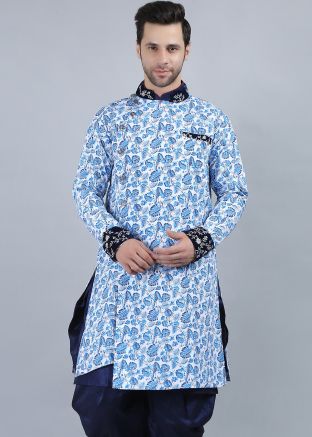 Readymade White Printed Indo Western Sherwani