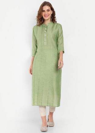 Green Embroidered Cotton Kurti