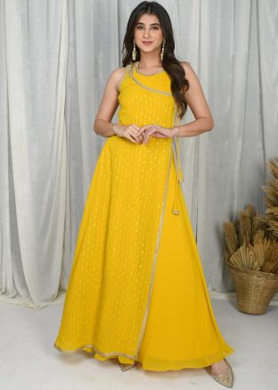 Readymade Yellow Embellished Overlapped Long Kurti