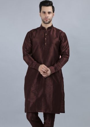 Brown Readymade Plain Mens Kurta
