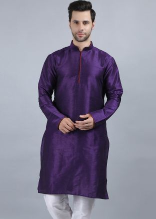 Purple Mens Readymade Plain Kurta