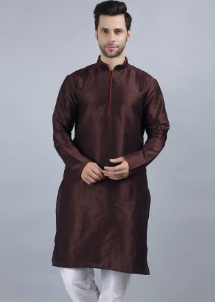 Brown Mens Kurta In Dupion Silk