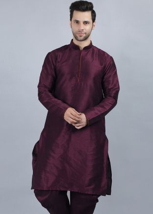 Wine Readymade Dupion Silk Kurta