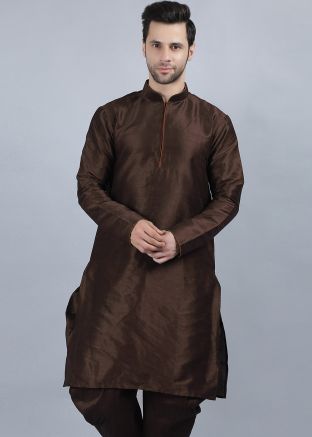 Brown Mens Kurta In Dupion Silk