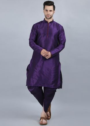 Purple Mens Kurta Dhoti In Dupion Silk