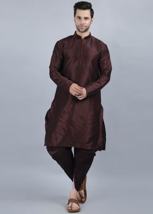Brown Mens Kurta Dhoti In Dupion Silk