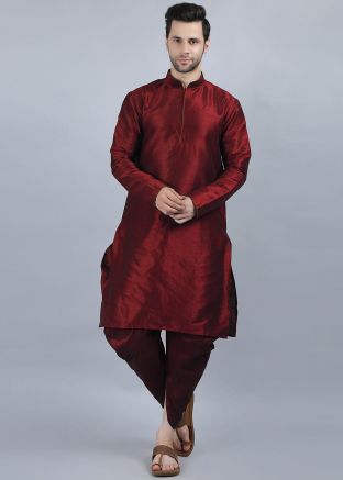 Red Kurta Dhoti In Dupion Silk