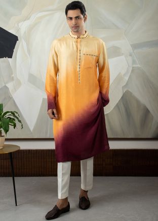 Shaded Orange & Maroon Embroidered Kurta Pajama