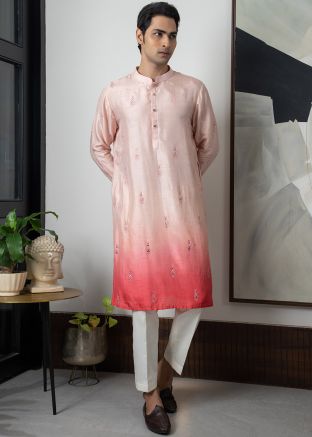 Shaded Pink & Peach Embroidered Kurta Pajama