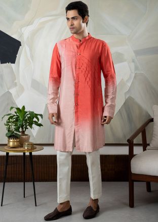 Shaded Peach Pintucks Detailed Kurta Pajama