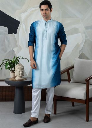Readymade Shaded Blue Mens Kurta Pajama Set