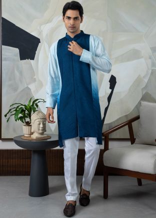 Shaded Blue Pintucks Detailed Kurta Pajama Set