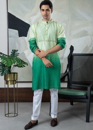 Readymade Shaded Green Embroidered Kurta & Pant