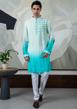 Shaded Blue Embroidered Kurta With Pajama