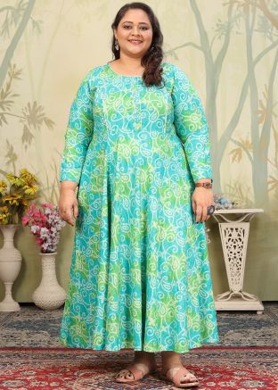 Blue Rayon Dress In Print Work