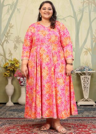 Pink Printed Dress In Rayon