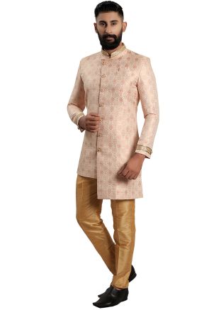 Peach Woven Indo Western Sherwani
