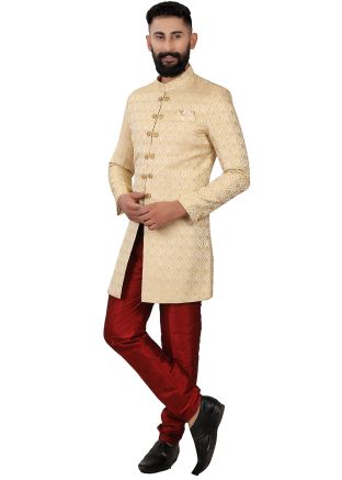 Beige Woven Indo Western Sherwani