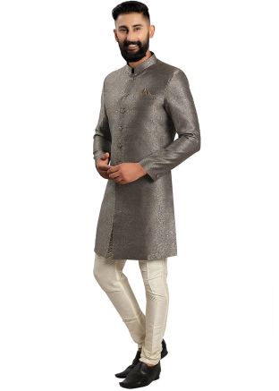 Grey Woven Indo Western Sherwani