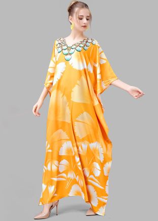 Yellow Digital Print Crape Kaftan