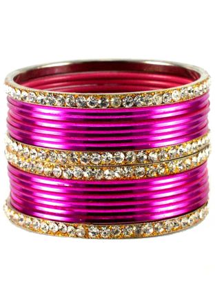 Stone Studded Pink and Golden Bangle Set
