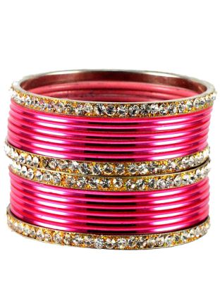 Pink and Golden Stone Studded Bangle Set