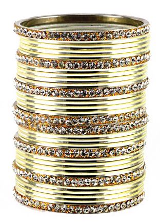 Stone Studded Green and Golden Bangle Set