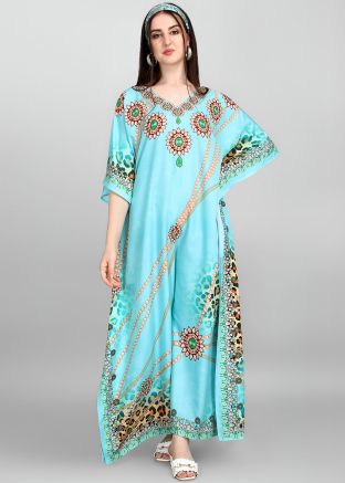 Blue Printed Crape Kaftan