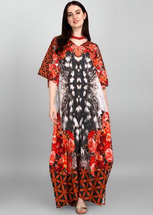 Multicolor Printed Kaftan In Crape