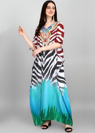 Multicolor Printed Kaftan In Crape