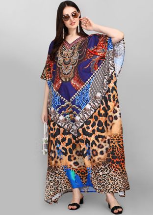 Multicolor Printed Kaftan In Crape