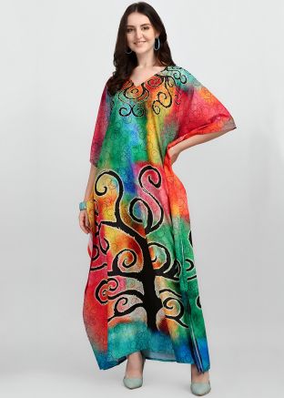 Multicolor Printed Kaftan In Crape