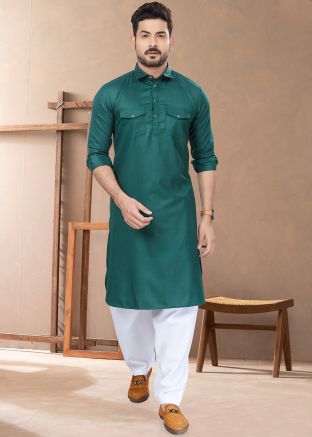 Teal Green Mens Readymade Pathani Suit